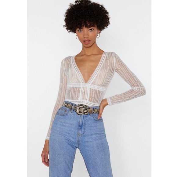 Nasty Gal Tops - EUC White Lace Bodysuit